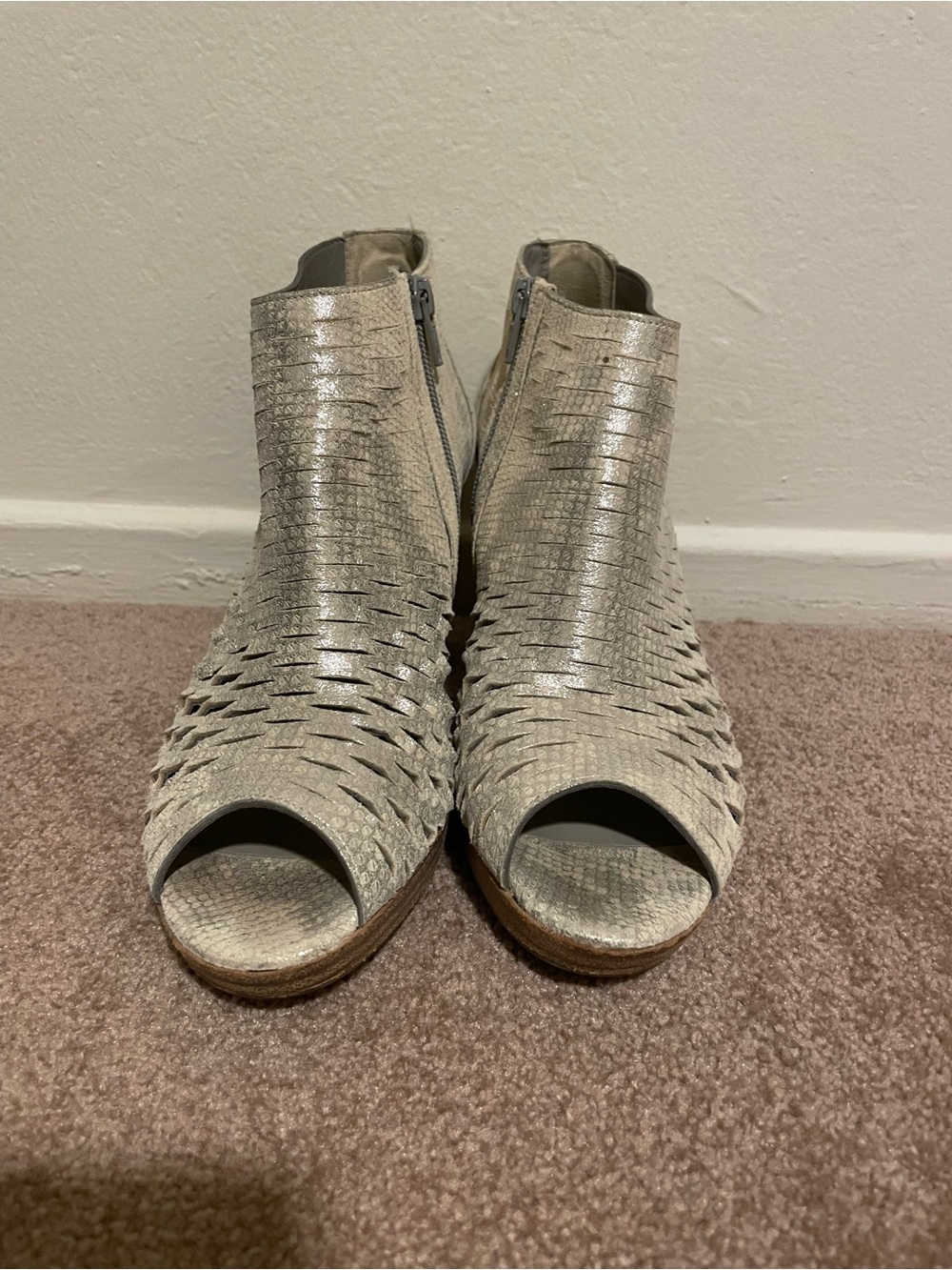 Paul Green Silver Woven Peep-Toe Ankle Booties